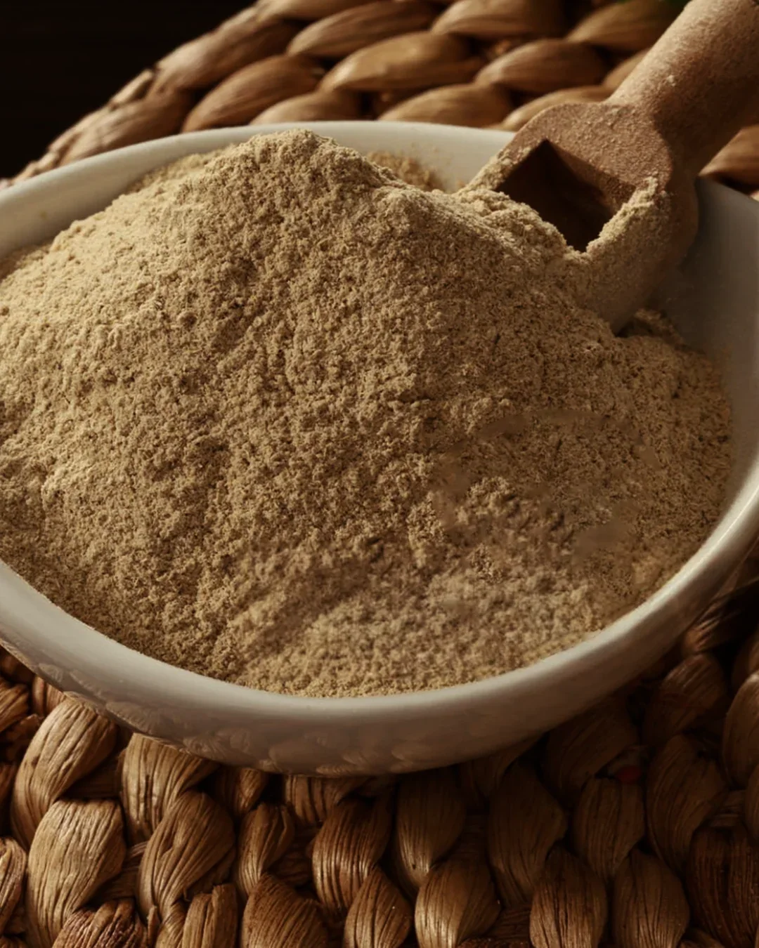 Ashwagandha root powder in a bowl